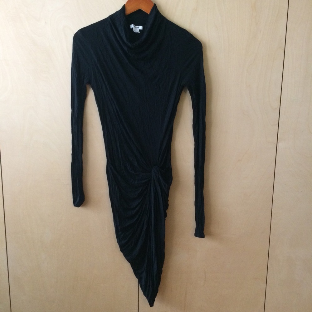 Helmut Lang sz P Black drape dress long sleeve